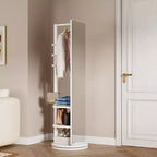 TUYOHW Modern Rotating Full Length Mirror with Functional Hook Coat Rack,Freestanding Floor Mirror for Bedroom,Dressing Room,White