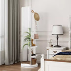 Specchio moderno a figura intera girevole con appendiabiti funzionale, specchio da terra indipendente per camera da letto, spogliatoio, bianco
