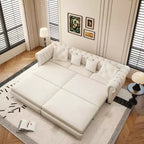 Divano a 3 posti in velluto 89 con pouf mobile, divano letto estraibile 3 in 1, divano letto king size bianco