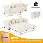 Divano a 3 posti in velluto 89 con pouf mobile, divano letto estraibile 3 in 1, divano letto king size bianco