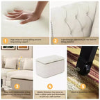 Divano a 3 posti in velluto 89 con pouf mobile, divano letto estraibile 3 in 1, divano letto king size bianco