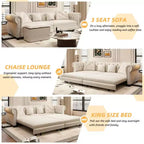 Divano a 3 posti in velluto 89 con pouf mobile, divano letto estraibile 3 in 1, divano letto king size bianco