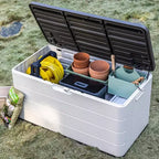 Baule da esterni Premium da 276 litri, in resina, con serratura, impermeabile, resistente ai raggi UV, per cuscini, attrezzi da giardino, accessori per piscina