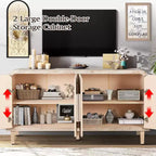 59 Credenza curvata da fattoria vintage con grandi maniglie in legno, intaglio verticale a venatura del legno e ripiani regolabili per la cucina