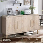 59 Credenza curvata da fattoria vintage con grandi maniglie in legno, intaglio verticale a venatura del legno e ripiani regolabili per la cucina