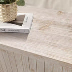 59 Credenza curvata da fattoria vintage con grandi maniglie in legno, intaglio verticale a venatura del legno e ripiani regolabili per la cucina