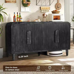 59 Credenza curvata da fattoria vintage con grandi maniglie in legno, intaglio verticale a venatura del legno e ripiani regolabili per la cucina