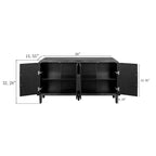 59 Credenza curvata da fattoria vintage con grandi maniglie in legno, intaglio verticale a venatura del legno e ripiani regolabili per la cucina