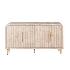 59 Credenza curvata da fattoria vintage con grandi maniglie in legno, intaglio verticale a venatura del legno e ripiani regolabili per la cucina