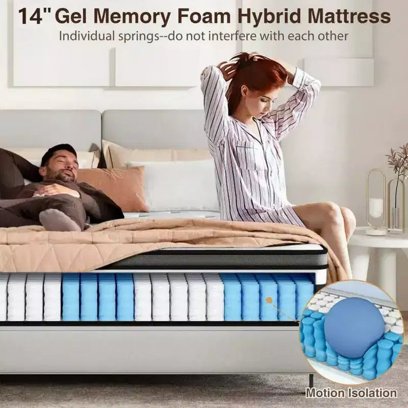 Materasso Matrimoniale 14 Pollici, Materasso in Memory Foam, Materasso Ibrido Rinfrescante con Gel, Letto in Scatola a Media Fermezza per Alleviare la Pressione e Isolare il Movimento