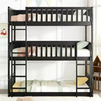 Luxystar Twin Size Triple Bunk Bed with 2 Ladders, Detachable into 3 Twin Size Beds for Small Rooms