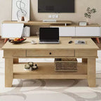 Tavolino da caffè rustico lungo con cassetto e ripiano portaoggetti, tavolino da centro in stile rustico da 120 cm per soggiorno, facile da pulire, fino a 136 kg