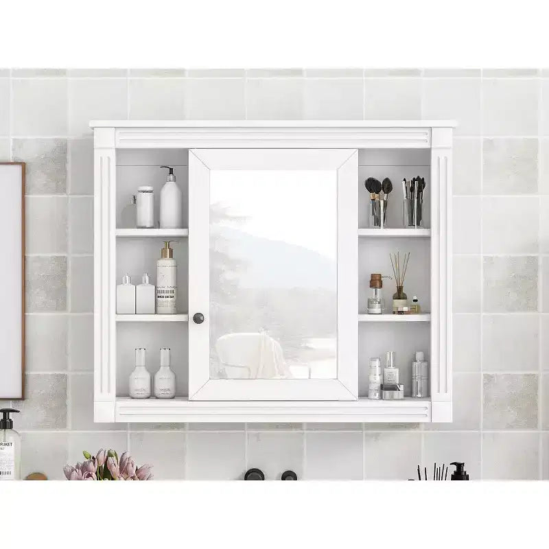 Mobile a specchio 35 x 28 con 6 ripiani aperti, mobiletto da bagno a parete (senza mobiletto lavabo)