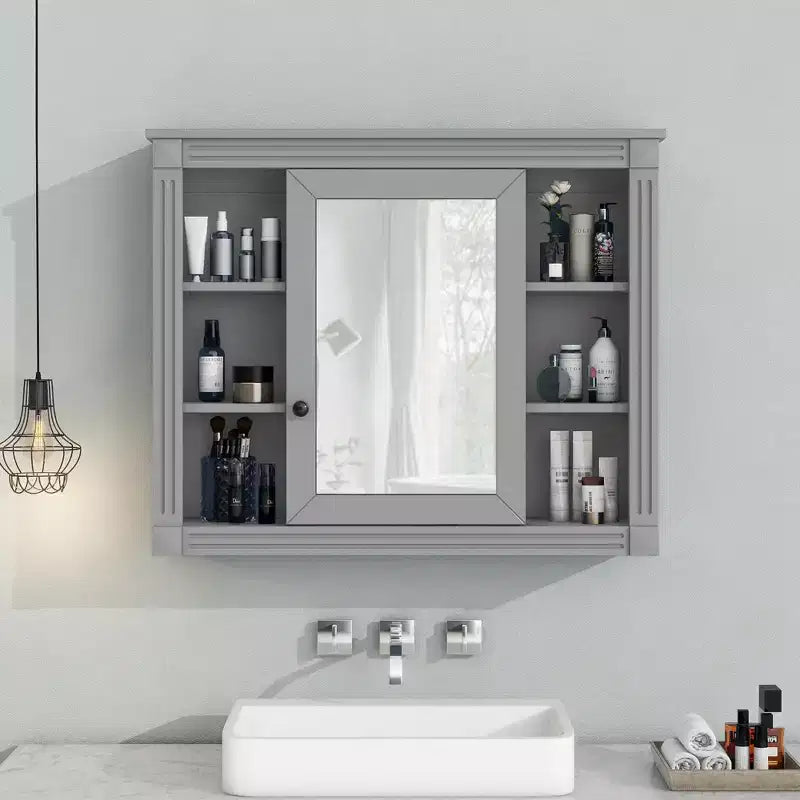 Mobile a specchio 35 x 28 con 6 ripiani aperti, mobiletto da bagno a parete (senza mobiletto lavabo)