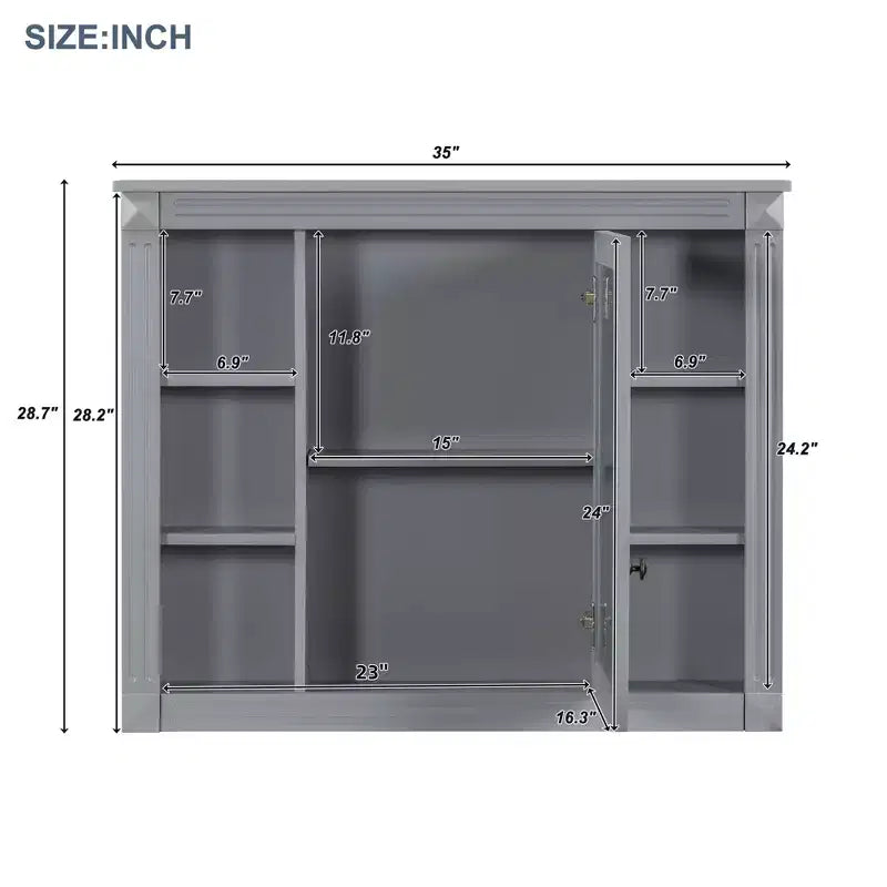 Mobile a specchio 35 x 28 con 6 ripiani aperti, mobiletto da bagno a parete (senza mobiletto lavabo)