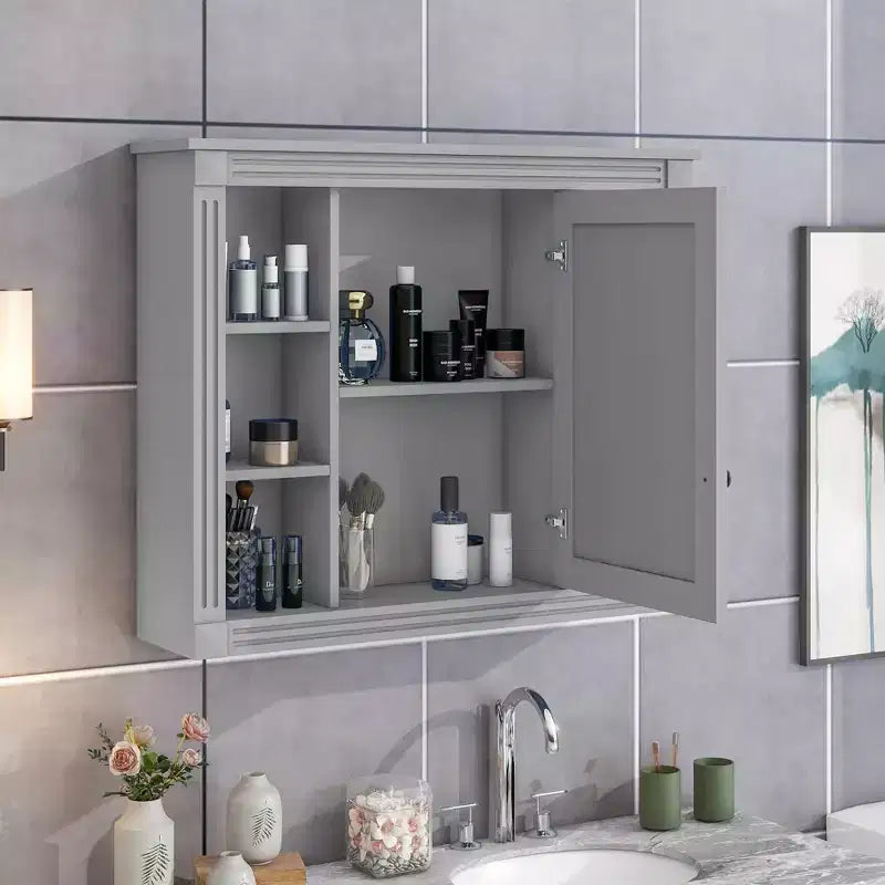 Mobile a specchio 35 x 28 con 6 ripiani aperti, mobiletto da bagno a parete (senza mobiletto lavabo)