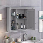Mobile a specchio 35 x 28 con 6 ripiani aperti, mobiletto da bagno a parete (senza mobiletto lavabo)