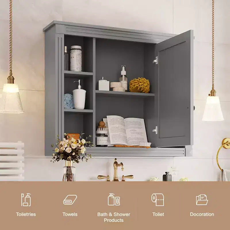 Mobile a specchio 35 x 28 con 6 ripiani aperti, mobiletto da bagno a parete (senza mobiletto lavabo)