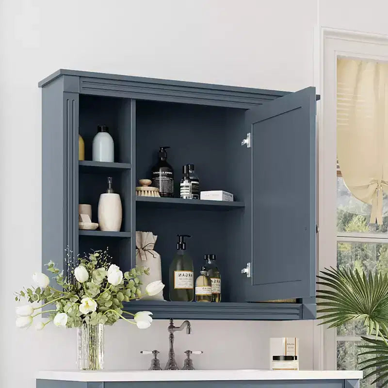 Mobile a specchio 35 x 28 con 6 ripiani aperti, mobiletto da bagno a parete (senza mobiletto lavabo)