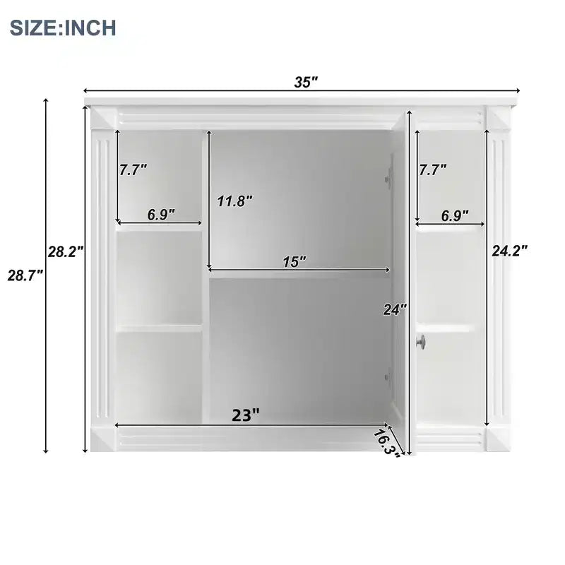 Mobile a specchio 35 x 28 con 6 ripiani aperti, mobiletto da bagno a parete (senza mobiletto lavabo)