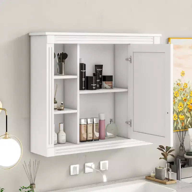 Mobile a specchio 35 x 28 con 6 ripiani aperti, mobiletto da bagno a parete (senza mobiletto lavabo)