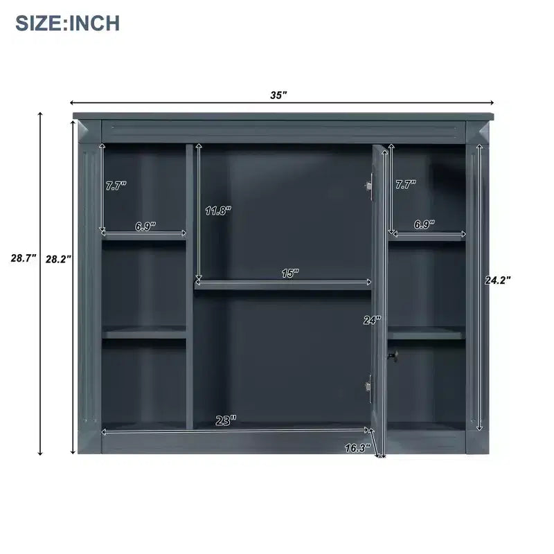 Mobile a specchio 35 x 28 con 6 ripiani aperti, mobiletto da bagno a parete (senza mobiletto lavabo)