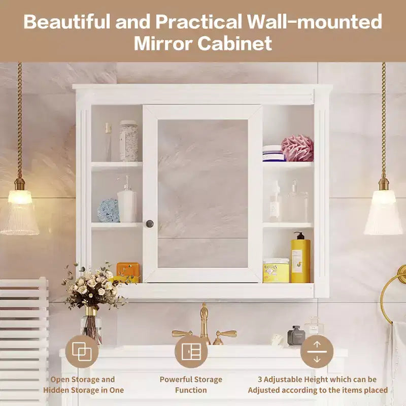 Mobile a specchio 35 x 28 con 6 ripiani aperti, mobiletto da bagno a parete (senza mobiletto lavabo)