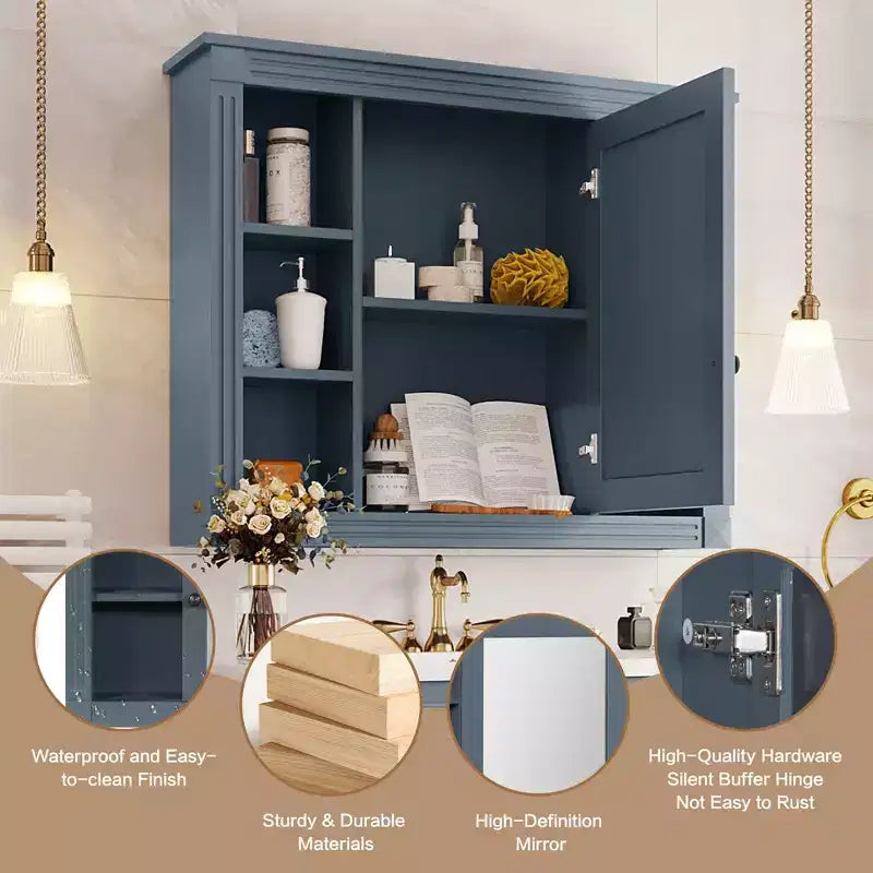 Mobile a specchio 35 x 28 con 6 ripiani aperti, mobiletto da bagno a parete (senza mobiletto lavabo)