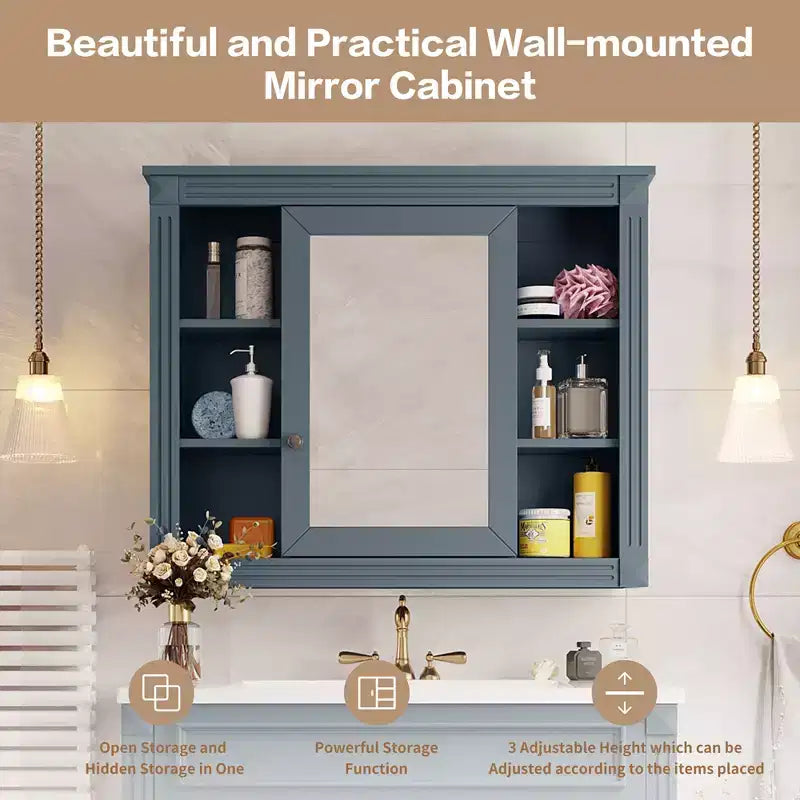 Mobile a specchio 35 x 28 con 6 ripiani aperti, mobiletto da bagno a parete (senza mobiletto lavabo)