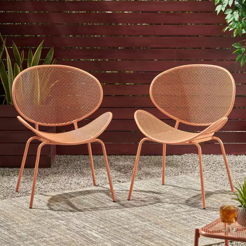 Sedie da pranzo a conchiglia, Sedie da patio, Sedie con schienale rotondo, Sedie da bistrò in metallo da esterno, Sedie senza braccioli resistenti alle intemperie