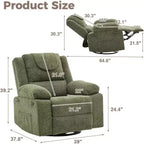 Poltrona Reclinabile Oversize Rocker, Recliner da Vivaio Girevole a 360° con Massaggio Vibrante e Riscaldamento, Divano Singolo per Soggiorno, Camera da Letto, Verde