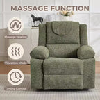 Poltrona Reclinabile Oversize Rocker, Recliner da Vivaio Girevole a 360° con Massaggio Vibrante e Riscaldamento, Divano Singolo per Soggiorno, Camera da Letto, Verde