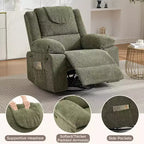 Poltrona Reclinabile Oversize Rocker, Recliner da Vivaio Girevole a 360° con Massaggio Vibrante e Riscaldamento, Divano Singolo per Soggiorno, Camera da Letto, Verde