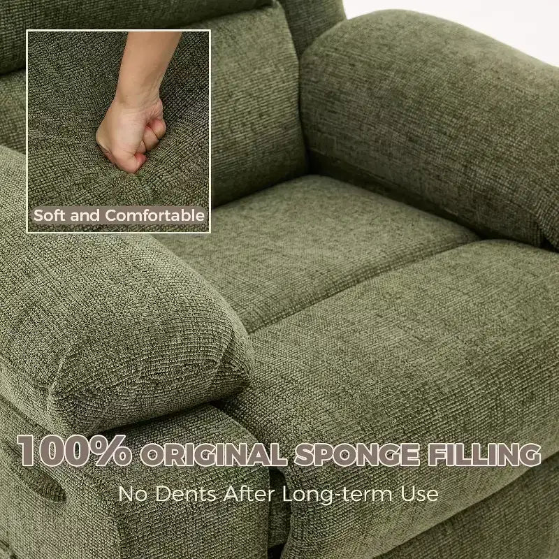 Poltrona Reclinabile Oversize Rocker, Recliner da Vivaio Girevole a 360° con Massaggio Vibrante e Riscaldamento, Divano Singolo per Soggiorno, Camera da Letto, Verde