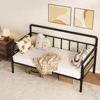 Divano Letto Singolo con Testiera Classica, Struttura Letto in Metallo Resistente, con Supporto a Doghe in Acciaio, Divano Letto, Silenzioso, Nessun Box Spring Necessario, Nero