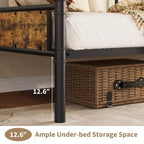 Divano Letto Singolo con Testiera Classica, Struttura Letto in Metallo Resistente, con Supporto a Doghe in Acciaio, Divano Letto, Silenzioso, Nessun Box Spring Necessario, Nero