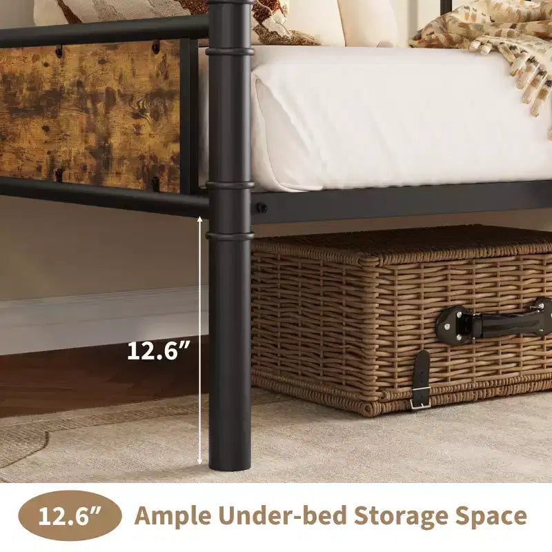 Divano Letto Singolo con Testiera Classica, Struttura Letto in Metallo Resistente, con Supporto a Doghe in Acciaio, Divano Letto, Silenzioso, Nessun Box Spring Necessario, Nero