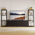 COZONY TV Stand for 75 Inch TV, Entertainment Center with LED Lights & Power Outlets, 6 Drawers & Bookshelves