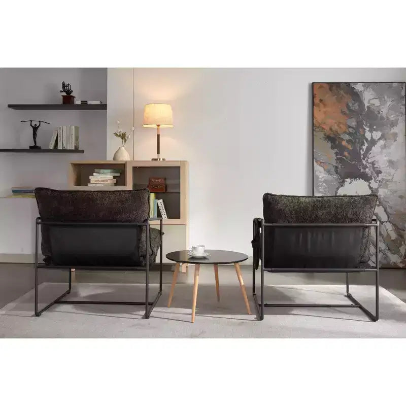 Set di 2 Poltrone Sospese Imbottite, Poltrona con Tasca Laterale, Struttura in Metallo, Cuscino in Schiuma Frantumata, Poltrona in Velluto Intrecciato per Soggiorno
