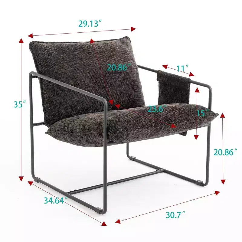Set di 2 Poltrone Sospese Imbottite, Poltrona con Tasca Laterale, Struttura in Metallo, Cuscino in Schiuma Frantumata, Poltrona in Velluto Intrecciato per Soggiorno