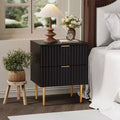 Comodino moderno con scanalature, confezione da 2, con 2 cassetti, comodino laterale oro e legno per camera da letto, appartamento, design elegante