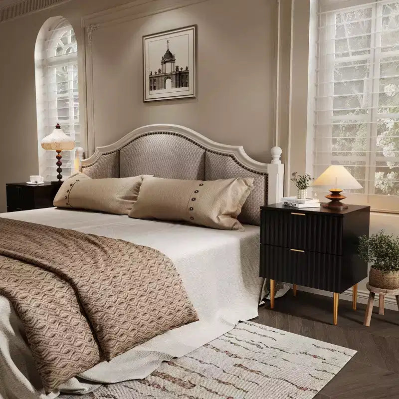 Comodino moderno con scanalature, confezione da 2, con 2 cassetti, comodino laterale oro e legno per camera da letto, appartamento, design elegante