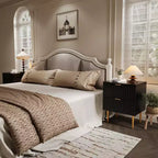 Comodino moderno con scanalature, confezione da 2, con 2 cassetti, comodino laterale oro e legno per camera da letto, appartamento, design elegante
