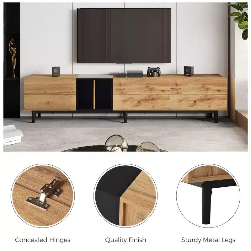 Mobile porta TV moderno, adatto per televisori da 80 pollici, dotato di 3 ante e vani portaoggetti, ideale per soggiorni