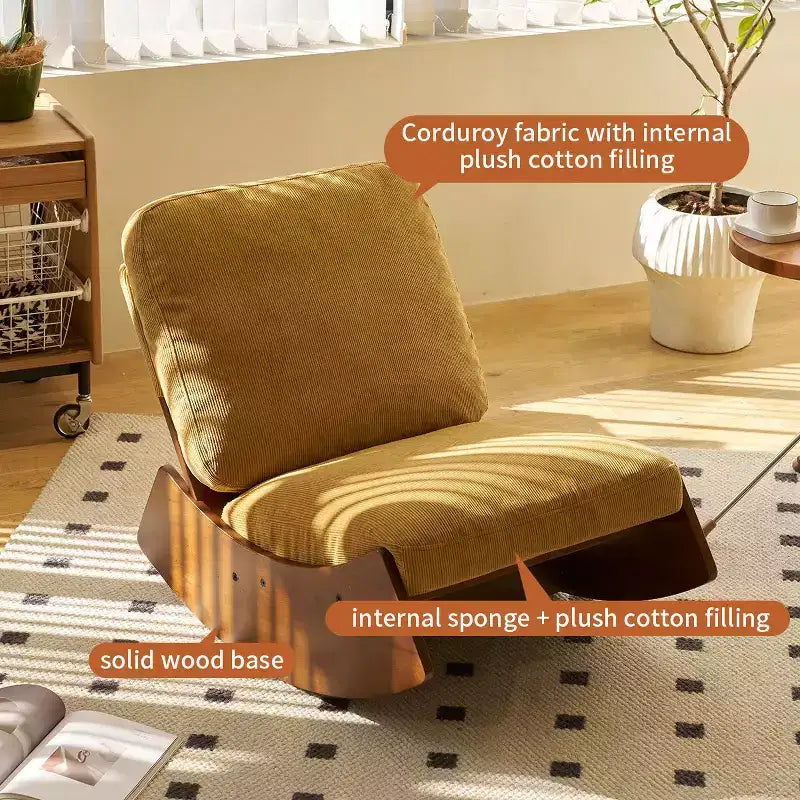 Poltrona reclinabile con base in legno Glider Lounge Rocking Chair con rivestimento in velluto a coste, versatile poltrona da lettura per soggiorno, camera da letto