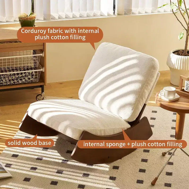 Poltrona reclinabile con base in legno Glider Lounge Rocking Chair con rivestimento in velluto a coste, versatile poltrona da lettura per soggiorno, camera da letto