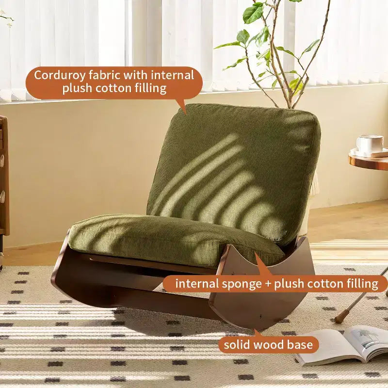 Poltrona reclinabile con base in legno Glider Lounge Rocking Chair con rivestimento in velluto a coste, versatile poltrona da lettura per soggiorno, camera da letto