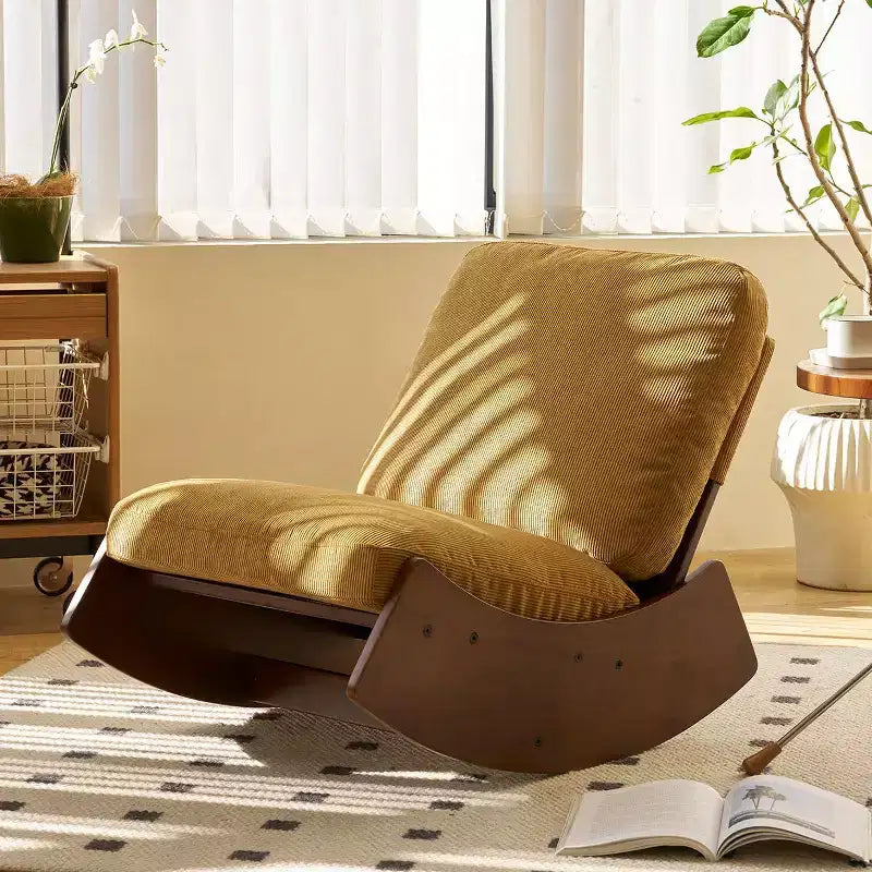 Poltrona reclinabile con base in legno Glider Lounge Rocking Chair con rivestimento in velluto a coste, versatile poltrona da lettura per soggiorno, camera da letto