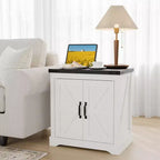 Farmhouse End Table - 24 White Farmhouse End Table with USB Charging Station & Barn Door, Rustic Wood,Side Table for Bedroom Living Room