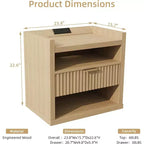 Tavolino da Salotto Moderno in Legno con Stazione di Ricarica, Tavolino Laterale con 1 Cassetto, Porte USB, Comodino, Ampio Spazio di Archiviazione, per Camera da Letto, Soggiorno, Mobile d'Appoggio per la Casa